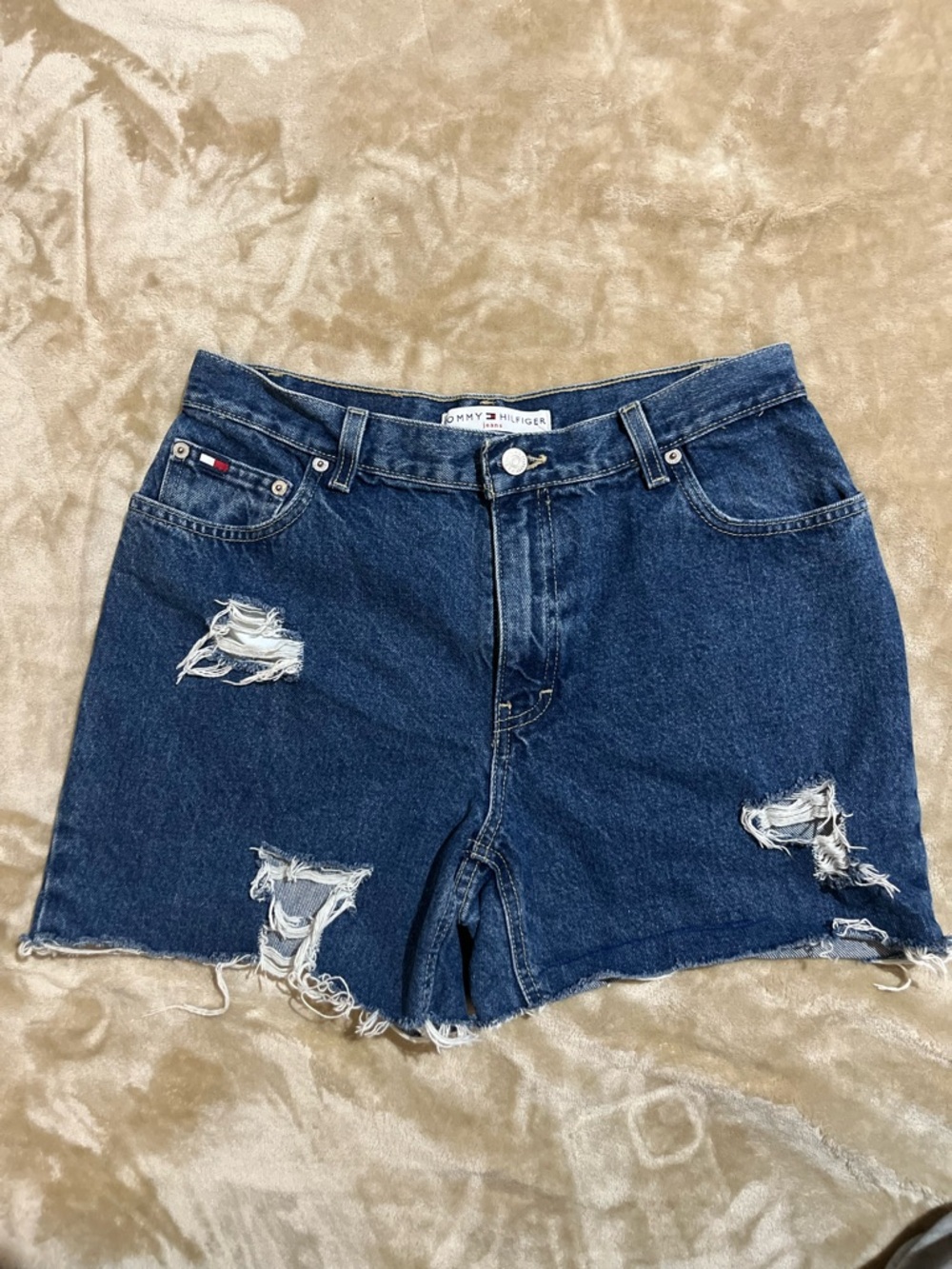 Tommy Hilfiger Dark Blue Distressed Denim Shorts